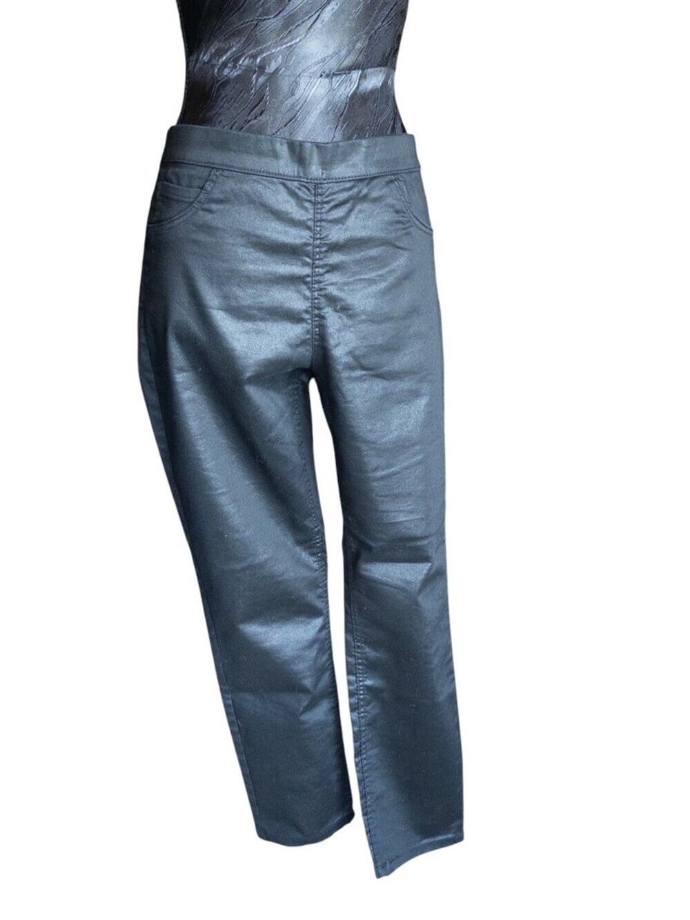H&M Petite Black Coated High-Waist Denim Jeggings Pull-On Pants Size 12P
